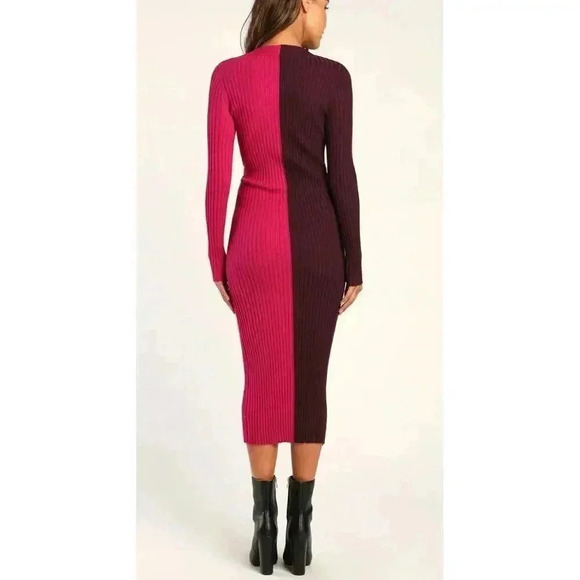 Lulus Charming Combo Pink and Purple Ribbed Button-Front Sweater Dress Size M - Picture 4 of 10
